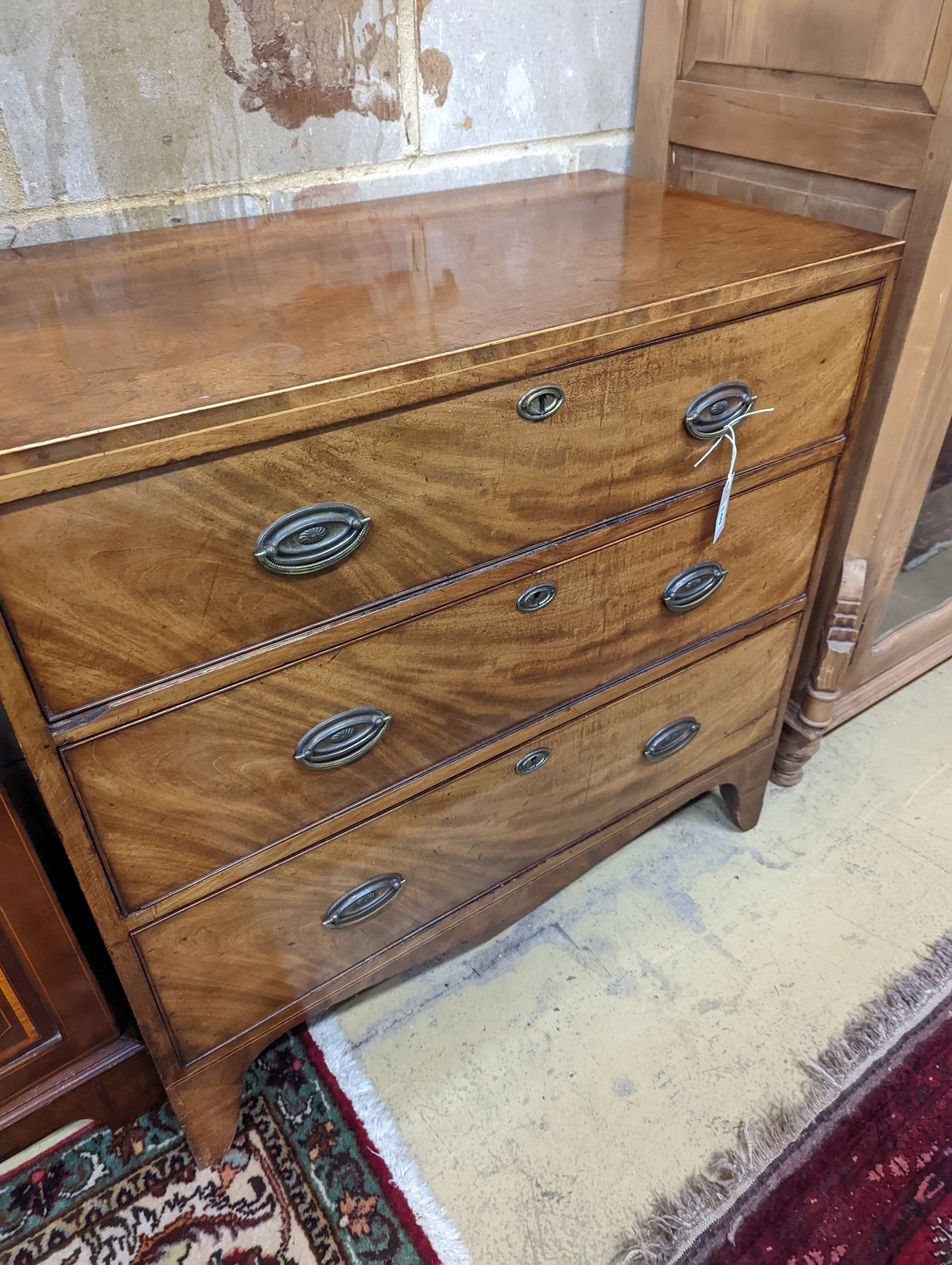 A George III mahogany three drawer chest, width 91cm, depth 50cm, height 88cm